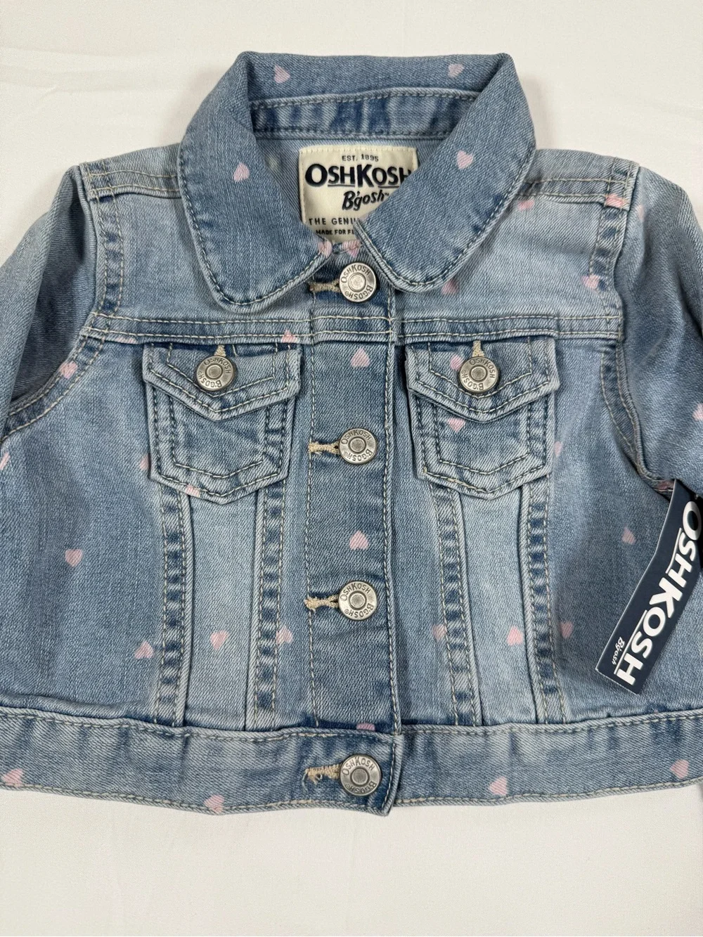 NWT OSHKOSH B'GOSH Toddler Girls' Light Wash Denim Heart Jean‎ Jacket 12m NEW